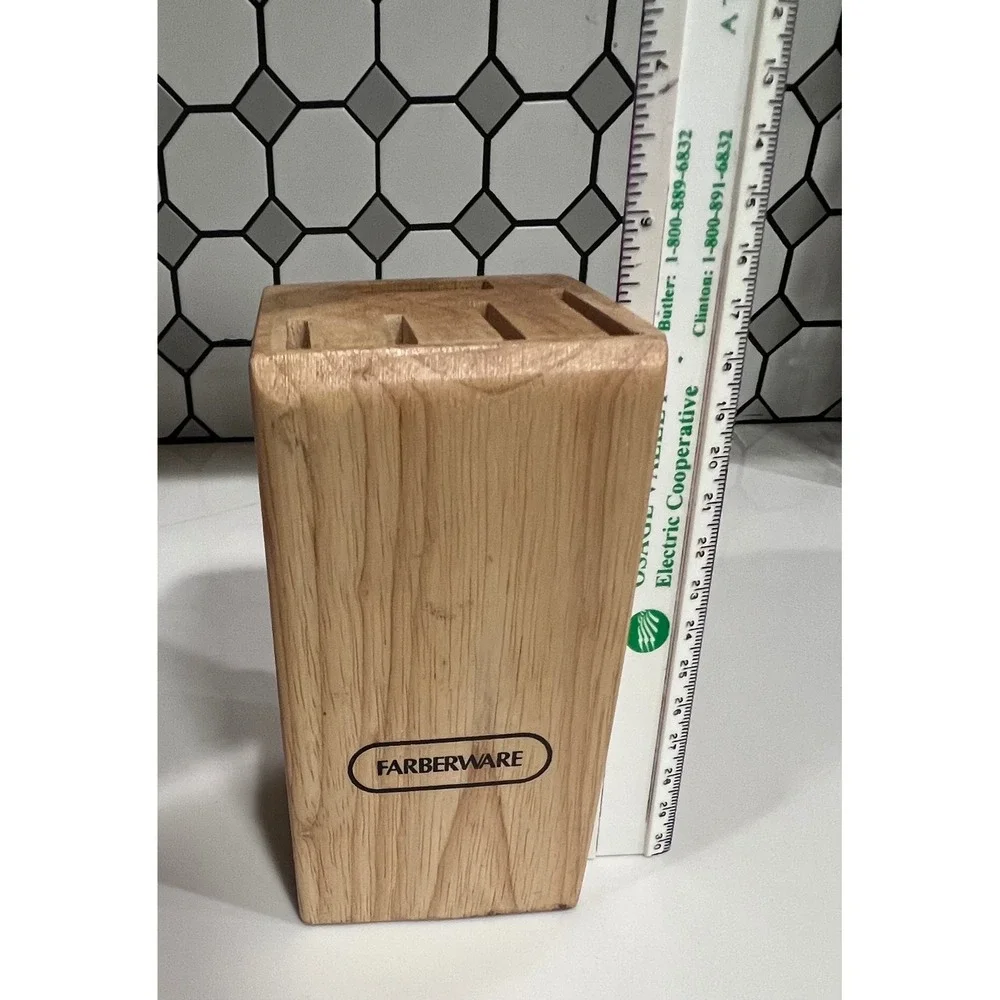 Farberware Wooden Knife Block 6 Slot Kitchen Cutlery Storage Organizer Natural
